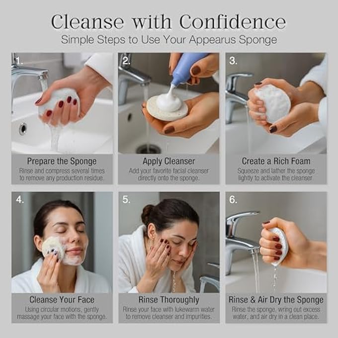 Appearus FACIAL SPONGES - COMPRESSED NATURAL CELLULOSE FACE SPONGE - MADE IN USA - SPA SPONGES FOR FACE CLEANSING, MASSAGE, PORE EXFOLIATING, MASK, MAKEUP REMOVAL (50 COUNT) (WHITE) - Image 3